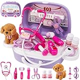 HYAKIDS Tierarzt Spielzeug Arztkoffer Kinder ab 3 Jahre, mit Hunde Spielzeug, Rollenspiel Tierarztkoffer Tierarzt Spielset Hundesalon Spielzeug, Geschenke für Junge Mädchen ab 3 4 5 Jahre