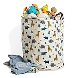 kreativherz - Aufbewahrungskorb & Wäschekorb für Baby & Kinder im Safari-Motiv aus Leinwand-Gewebe - Spielzeug-Korb zur Aufbewahrung im Kinderzimmer groß - Bad Wäschekörbe & Ordnungssystem Organizer