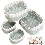 VORHOT 4er Set Aufbewahrungskorb Geflochten Baumwollseil, Korb Aufbewahrung Körbchen Wickeltisch Organizer, Stapelbare Deko Korb Speicher Storage Basket für Kinderzimmer Wohnzimmer Bad