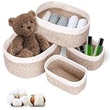 BBWELL 4er Set Aufbewahrungskorb aus Baumwollseil – Geflochtene Körbe – Stapelbare körbe aufbewahrung,Korb Aufbewahrung für Bad,Kinderzimmer,Wickeltisch,Spielzeug,Kosmetik,Deko