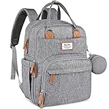 RUVALINO Wickeltasche Rucksack Großer Wickelrucksack mit multifunktionalen Babytaschen und mobiler Wickelauflage - Schnullerhalter - für Mama und Papa (Grau), Einheitsgröße