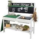Meppi Matschküche Kleiner Gärtner Weiss / grün Outdoorküche aus Holz - Pflanztisch für Kinder / Basteltisch