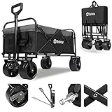 Sekey Bollerwagen Faltbar 200KG Schwerlast, Faltbarer Handwagen Extra Breite Reifen 17x10CM, Klappwagen Strand mit Bremsen, Klassisch 3017, Schwarz-Grau