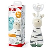 NUK Little Friend Kuscheltier & Star Babyschnuller | 0–6 Monate | mit integriertem Schnuller-Clip | für Schnuller mit Ring | flauschiges Kuscheltier im Zebra-Design