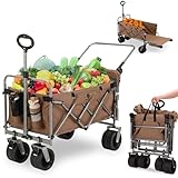 Rowce Bollerwagen Faltbar Strand Handwagen mit Getränkehalter Verstellbarem Griff,Gartenwagen für Alle Gelände Transportwagen,klappbollerwagen 120kg Belastbarkeit,für Draussen Camping Einkaufen