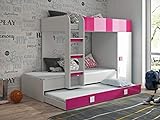 Etagenbett für Kinder TOLEDO 2 Stockbett mit Treppe und Bettkasten KRYSPOL (Weiß + Rosa Glanz)