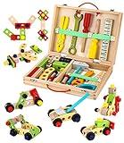 Spielzeug ab 3 Jahre Junge,Bauspielzeug Zum Selbermachen, Werkzeugkisten aus Holz, Geschenkspielzeug für Kinder im Alter von 3 4 5 6 7 8 Jahren