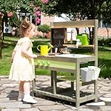 Matschküche Kinder Outdoor, Holzspielzeug-Spielküchenset für Jungen und Mädchen im Alter von 3–8 Jahren, Drinnen und Draußen Outdoor-Aktivitäten mit Wasserspüle Mud Kitchen Playset for Kids