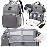 LEcylankEr Wickelrucksack mit Babybett - Große Wickeltasche Rucksack mit Wickelauflage & Isoliertasche & Moskitonetz & USB-Ladeanschluss (grau)