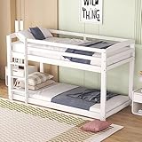 RIAZOS Etagenbett 90x200 für Kinder, Kinderbett mit Leiter, Hochbett Spielbett Stockbett mit 1 Lattenroste, Massivholzrahmen, ohne Matratze, Weiß