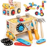 Lehoo Castle Werkzeugkoffer Kinder Werkbank Kinderspielzeug ab 2 Jahre, 29 Stück Kinderwerkzeug Montessori Holzspielzeug, Geschenk Junge Mädchen Werkzeug Motorik Lernspiele 2 3 4 Jahre