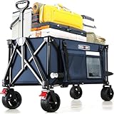 Overmont Faltbar Alle Gelände Bollerwagen - 8,1CM Breite Räder - 150I großes Fassungsvermögen mit Seitentaschen Getränkehalter Verstellbarem Griff - bis 150 kg Tragkraft - für Camping Sport Einkaufen