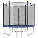 SONGMICS Trampolin Ø 244 cm, Gartentrampolin für Kinder mit Sicherheitsnetz, Randabdeckung, Leiter, 180 cm hohe gerade Stangen, Stahl-Rahmen, schwarz-blau STR8FT
