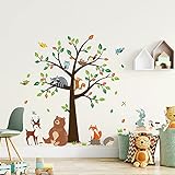 decalmile Wandtattoo Baum Waldtiere Wandaufkleber Bär Hirsch Fuchs Wandsticker Kinderzimmer Babyzimmer Schlafzimmer Wanddeko