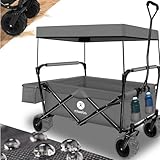 Miweba Bollerwagen faltbar MB-10 | Traglast 100 kg - Kinderwagen mit Dach - Handwagen faltbar - Transportwagen für Kinder - Wagen klappbar - Strandwagen - Gartenwagen - Faltwagen (Grau)