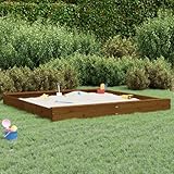 Festnight Holz Sandkasten Sandkiste mit Sitzen Quadratisch Spielsand Für Sandkasten Balkon Sandkasten 200x200x20cm AF15Honigbraune Kiefer Kinder-Sandkasten Sandkasten aus Massivholz Kiefer