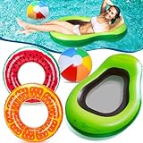Chennyfun 4 Stück Aufblasbarer Schwimmring Schwimmreifen, mit Zwei Schwimmring und Einem Aufblasbaren Ball, Einem Schwimmstuhl für Erwachsene und Kinder, für Kids and Adults Sommer Poolpartys