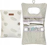 HAMUR HOME Windeltasche Organizer und Kosmetiktasche 2in1 - Kleine Wickeltasche für Unterwegs Mamas Windeln Creme Tücher Baby Organizer (Leaves)