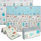 AIYAPLAY Krabbelmatte Faltbar Doppelseitige Spielmatte 200 x 150 x 1,5 cm Baby wasserdicht rutschfest Spiel Matte Kindermatte mit Rennwagen-Muster Spielteppich Mehrfarbig