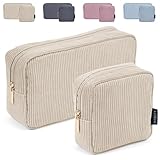MAGEFY Kosmetiktasche Kleine Make up Tasche für Handtasche, Cord Schminktasche Damen mit Fächern Reise Makeup Tasche für Mädchen Frauen(Beige)