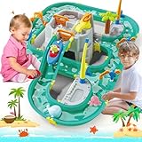 deAO Wasserbahn Set Bergsee Spieleset, Wasserbahn Kinder Draußen, 82-teiliges Planschbecken mit Rutsche, Bergsee, Wasserfall und Geheimer Höhle, ab 3 Jahren Kinderspielzeug für die Wasserstraße