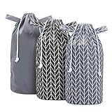 Teamoy Baby Windelbeutel Wiederverwendbar, 3 Stück Waschbar Wetbag für Windeleimer, Windeltasche mit Kordelzug, Tragbare Baby Windel Müllsack, Grau + Schwarz/Grau mit Pfeilmuster