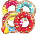 LATERN 5 Stück Donut Aufblasbare Schwimmhilfen für Pool, 4 Stück 75cm Donut Schwimmringe mit 35cm Goßen Wasserbällen - Aufblasbare Pool Spielzeug für Kinder Erwachsene Strand Schwimmen Pool Party