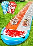 SLOOSH 640 cm Rutsche und Rutsche 2 Personen Deluxe Wasserrutschen mit 2 Boogie Boards Hinterhof Outdoor Wasserrutsche 2 Schiebe-Rennbahnen mit Sprinklern Sommer Spielzeug