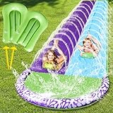 15.8 ft/480 cm Double Water Slide,Wasserrutsche Garten für Kinder,Lawn Water Slide with Sprinkler and 2 Inflatable Boards for Children and Adults,Summer Party,Garden,Lawn,Rasenwasserrutschen