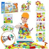 Akokie Steckspiel Spielzeug ab 3 Jahre mit Bohrmaschine Pädagogisch Kreativ Spielzeug 3D Puzzle Mosaik Spiel Werkzeugkoffer Kinder Spiele ab 3 4 5 6 Jahre für Jungen Mädchen (223 Stücke)