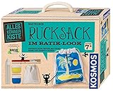 KOSMOS 604332 AllesKönnerKiste Rucksack im Batik-Look, DIY-Bastelset ab 7 Jahre, trendiger Leinenrucksack, Motive selbst gestalten, Jute-Beutel für Kinder selbst bemalen