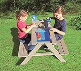 Sand- Wasserspieltisch Kindersitzgarnitur/Massivholz Tisch mit Sitzbänken Abnehmbarer Tischplatte und 2 Spielwannen Matschkisten Sandkiste/witterungsbeständig