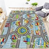 Capslpad Autoteppich Kinder 150x200cm rutschfest Kinderteppich Stadtplan Interaktive Spielteppich Waschbar Kreativ Pädagogisch Spielmatte für Kinder Teenager Kinderzimmer Spielzimmer Dekor,Hellblau