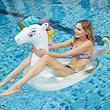 Aufblasbare Einhorn Pool Float Einhorn Schwimmring Schwimmreifen Sommerliches Wasserspielzeug Aufblasbar für Erwachsene Kinder (Unicorn, White)