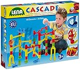 Lena 65290 x Cascade Kugelbahn Speed, Murmelbahn aus Kunststoff, Baukasten mit 44 Bahnelementen und 20 Kugeln, Motorik und Konstruktionsspielzeug für Kinder ab 3 Jahre, Gelb, Blau, Rot, Grün