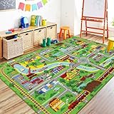 Capslpad Kinder Spielmatte 150x200cm rutschfest Stadtplan Spielplatz Teppich Waschbar Auto Spielmatten Kurzflor Stadtleben Lernen Bildungsbereich Teppich für Kinderzimmer Spielzimmer Dekor, Grün