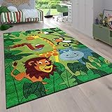 Paco Home Kinderzimmer Kinderteppich für Jungen mit Tier u. Dschungel Motiven Kurzflor, Grösse:80x150 cm, Farbe:Grün