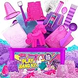 GirlZone Geschenke für Mädchen Unicorn Kingdom Sand Kit, Sensorischer Spielsand Set mit Farben, Spielwerkzeugen, Zugaben und Tragetasche als Aufbewahrungsbox, Tolle Ostergeschenke für Kinder