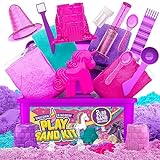 GirlZone Geschenke für Mädchen Unicorn Kingdom Sand Kit, Sensorischer Spielsand Set mit Farben, Spielwerkzeugen, Zugaben und Tragetasche als Aufbewahrungsbox, Tolle Geschenkidee für Kinder