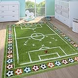 Paco Home Kinderteppich Kinderzimmer Spielteppich Kurzflor Spielfeld Fußball In Grün, Grösse:120x170 cm
