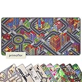 Primaflor Kinder-Teppich City 140 x 200 cm Interaktiver Straßenteppich mit Straßen & Gebäuden – Kindermatte für kreative Aktivitäten – Pflegeleicht, kurzflorig, Hochwertig CE & GUT geprüft