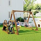 Schaukel und Rutsche Holz für 2 Kinder, Schaukelgestell für den Garten mit Rutsche, Kletterleiter mit Podest, Outdoor Spielzeug, 238,5x240x168,9cm
