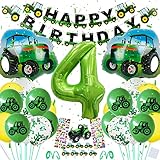 Traktor Geburtstag Deko 4 Jahre Junge,Trecker Deko Kindergeburtstag 4,Riesen Folienballon Zahl 4,Geburtstagsdeko Traktor 4 Jahre, Traktor Luftballons Geburtstag Deko mit Happy Birthday Girlande