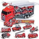 Coolplay Feuerwehrauto Groß Autotransporter Spielzeug Einsatzfahrzeug Kinder Autos Spielzeug Set für ab 3 Jahre Junge