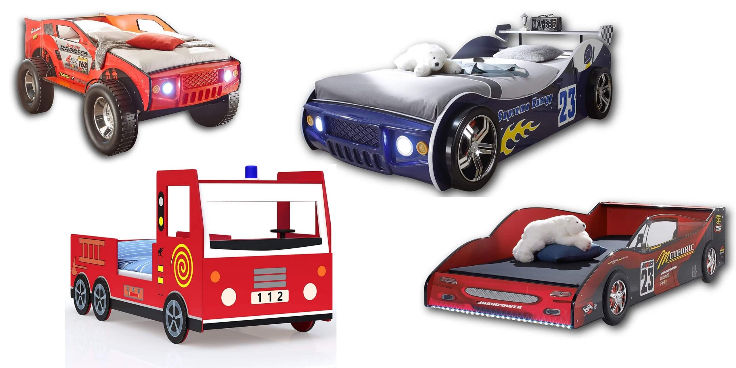 Lattenrost und Matratze Polizei 2, 140x70 cm ACMA Kinderbett Auto-Bett Polizei mit Rausfallschutz 